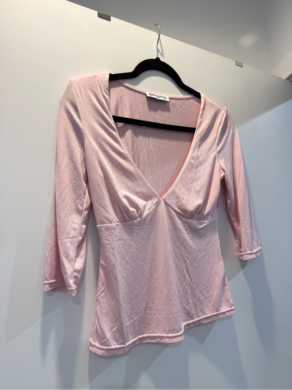 Princess Polly Light Pink V-Neck 3/4 Sleeve Top